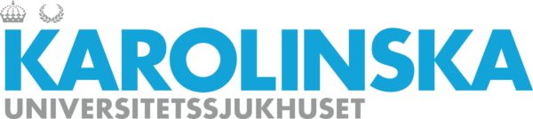 Logotyp för Karolinska Universitetssjukhuset med stor blå text KAROLINSKA ovanför mindre grå text UNIVERSITETSSJUKHUSET, med en krona och lagerkrans till vänster.